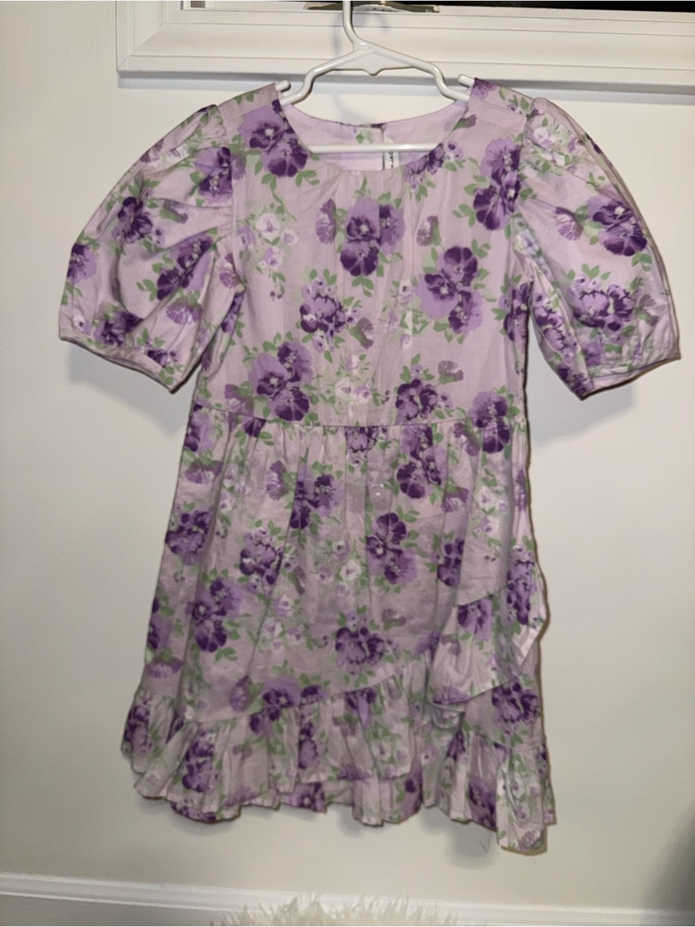 Girls' Lavender Floral Puff-Sleeve Dress